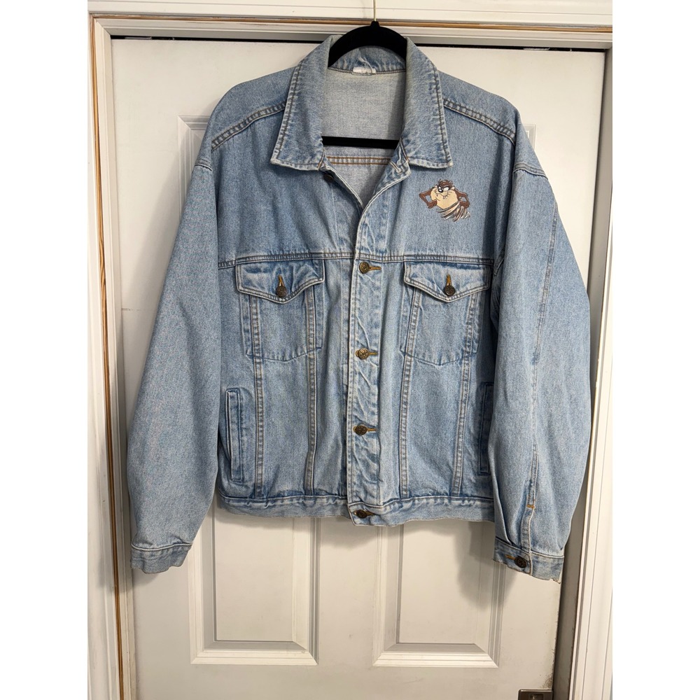 Vtg Looney Tunes‎ Taz Tazmanian Devil Denim Jacket Mens Sz Large Graphic get off